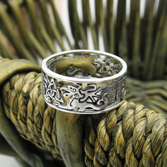 Celtic Triquetra and Dragons Cut-Out Band Ring Trinity Birth Life Death Infinity Luck Prosperity Strength Courage | Woot & Hammy