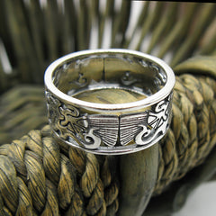 Celtic Triquetra and Dragons Cut-Out Band Ring Trinity Birth Life Death Infinity Luck Prosperity Strength Courage | Woot & Hammy