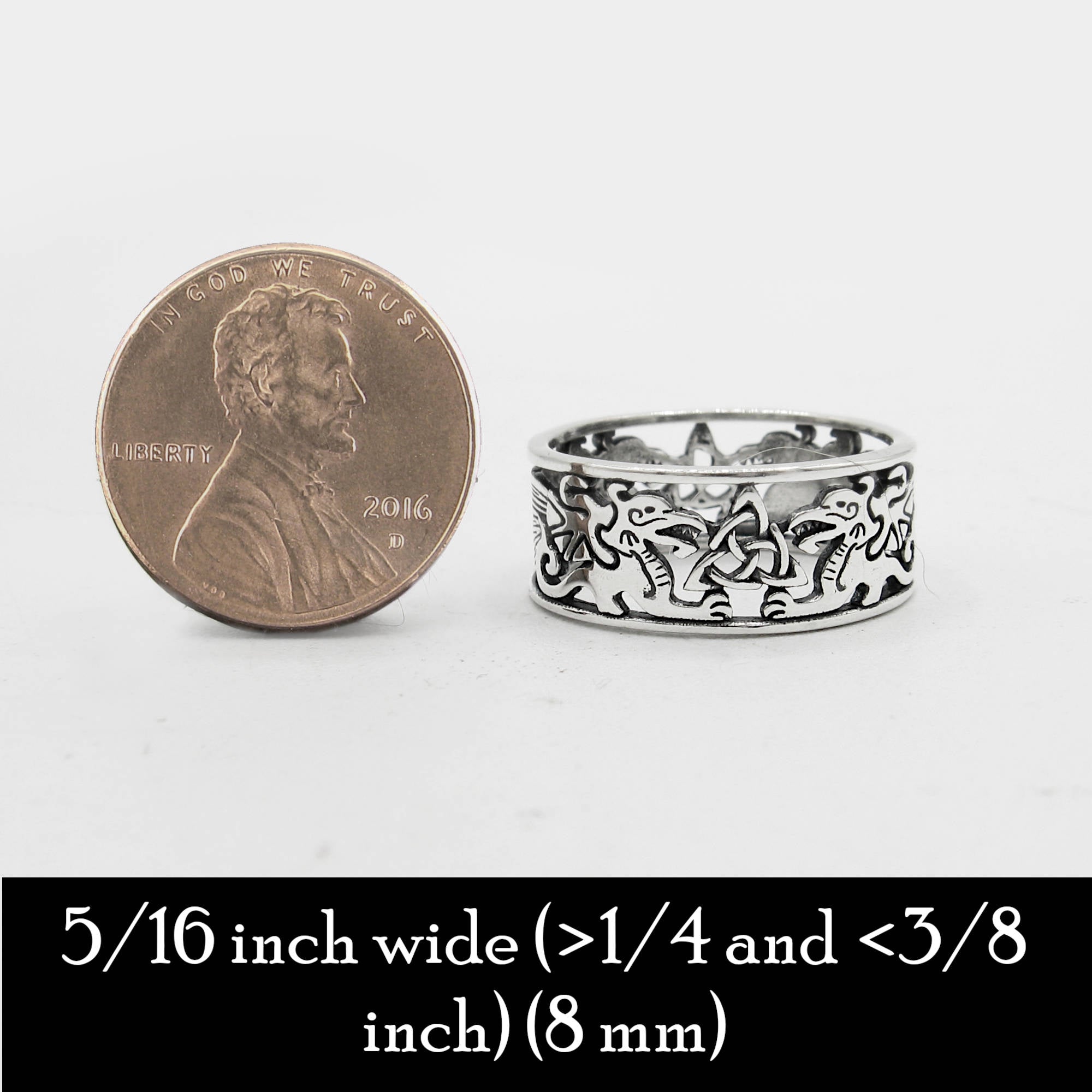 Celtic Triquetra and Dragons Cut-Out Band Ring Trinity Birth Life Death Infinity Luck Prosperity Strength Courage | Woot & Hammy