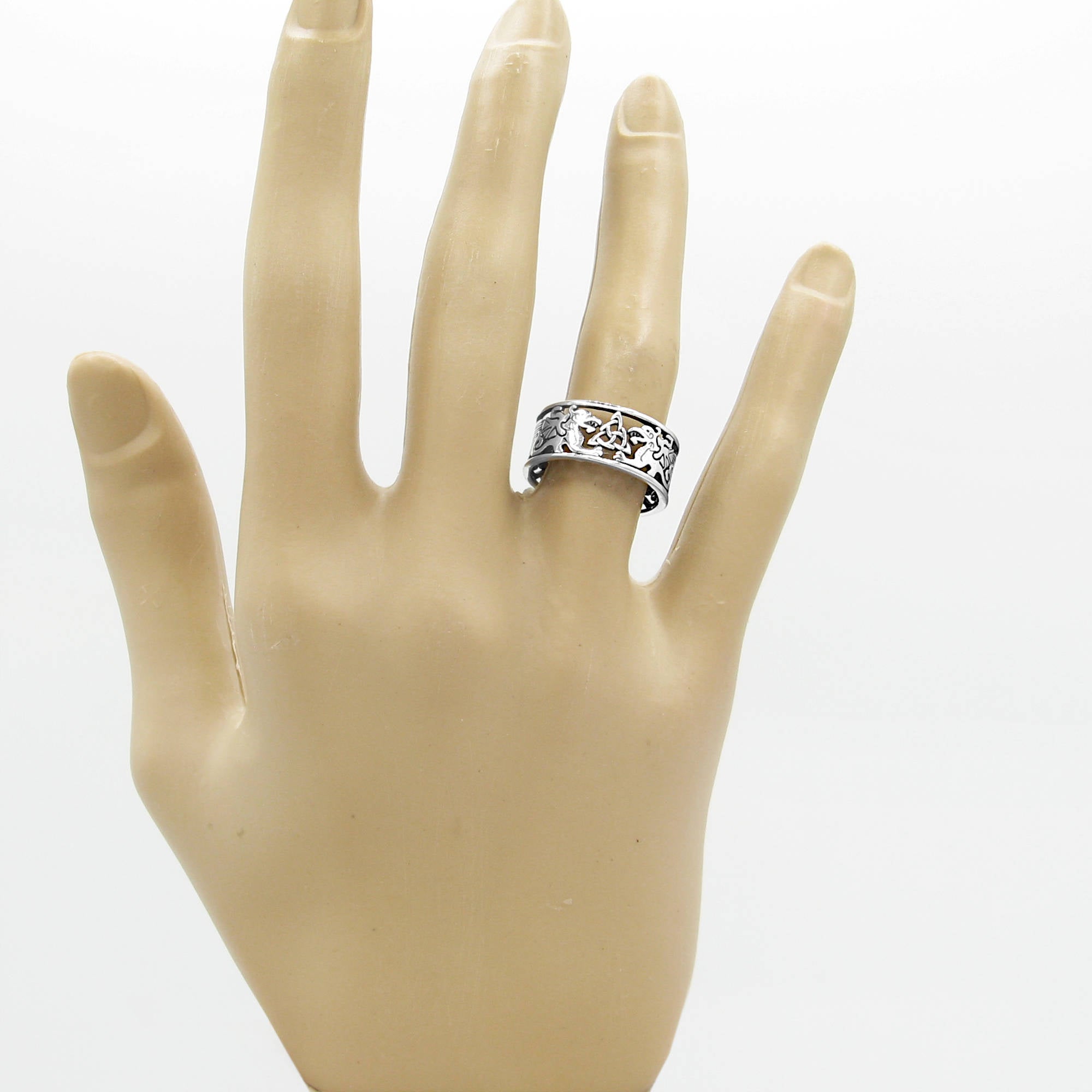 Celtic Triquetra and Dragons Cut-Out Band Ring Trinity Birth Life Death Infinity Luck Prosperity Strength Courage | Woot & Hammy