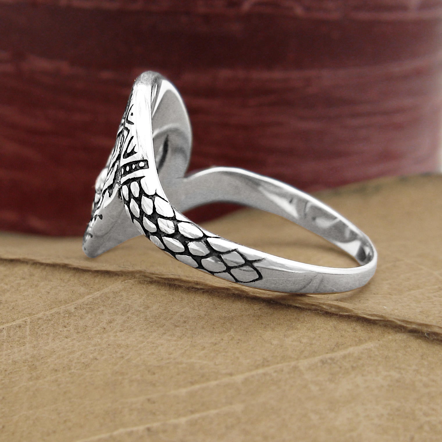 Coiled Ouroboros Snake Oxidized Ring Tribal