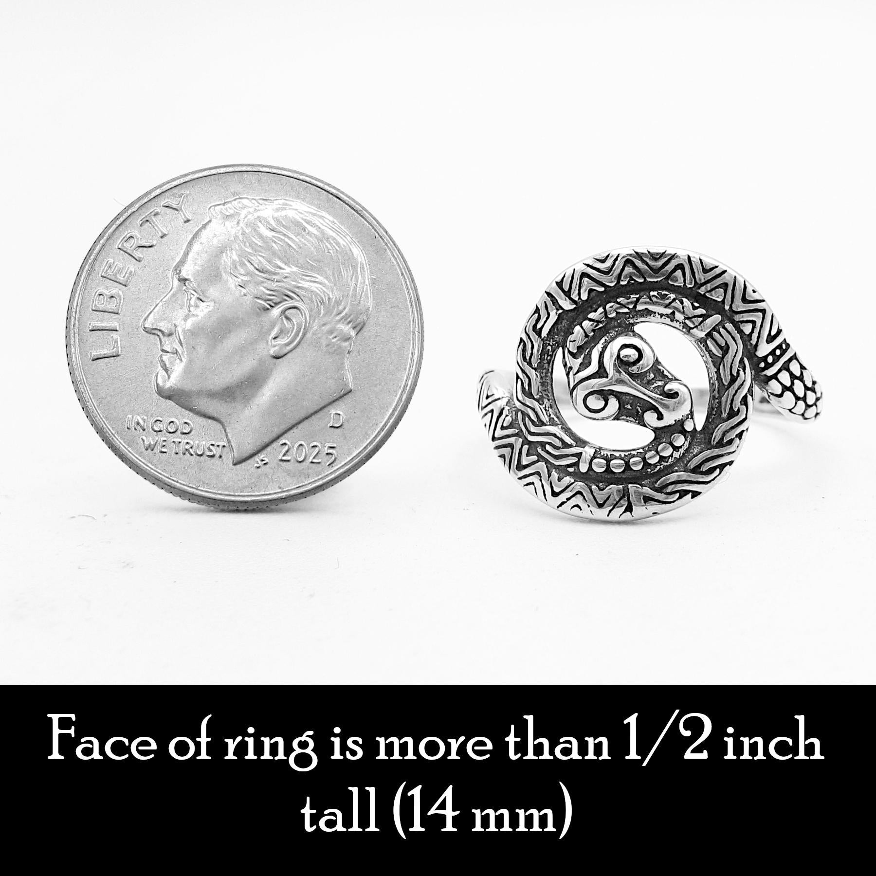 Coiled Ouroboros Snake Oxidized Ring Tribal