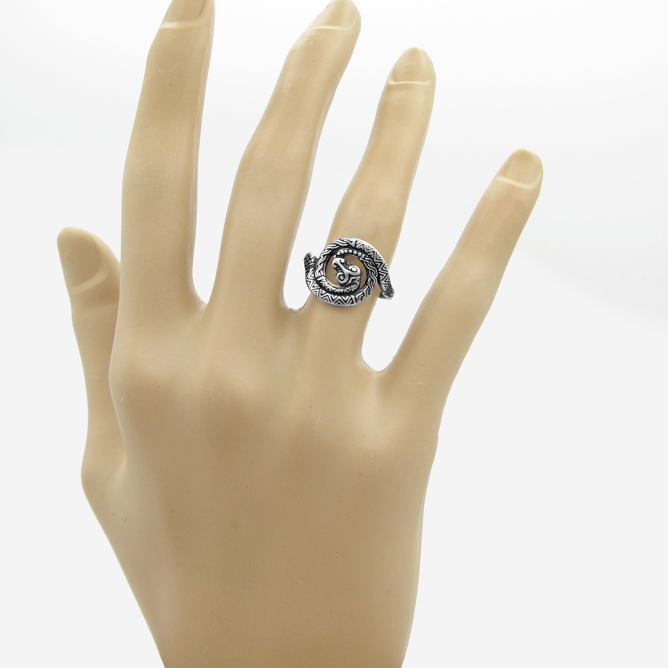 Coiled Ouroboros Snake Oxidized Ring Tribal