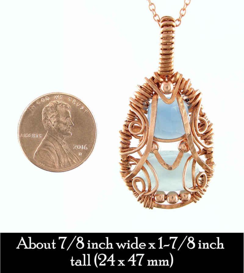 Copper Wire-Wrapped Polished Faceted Blue and Aqua Chalcedony Pendant with 20" Chain, Handmade Necklace | Woot & Hammy