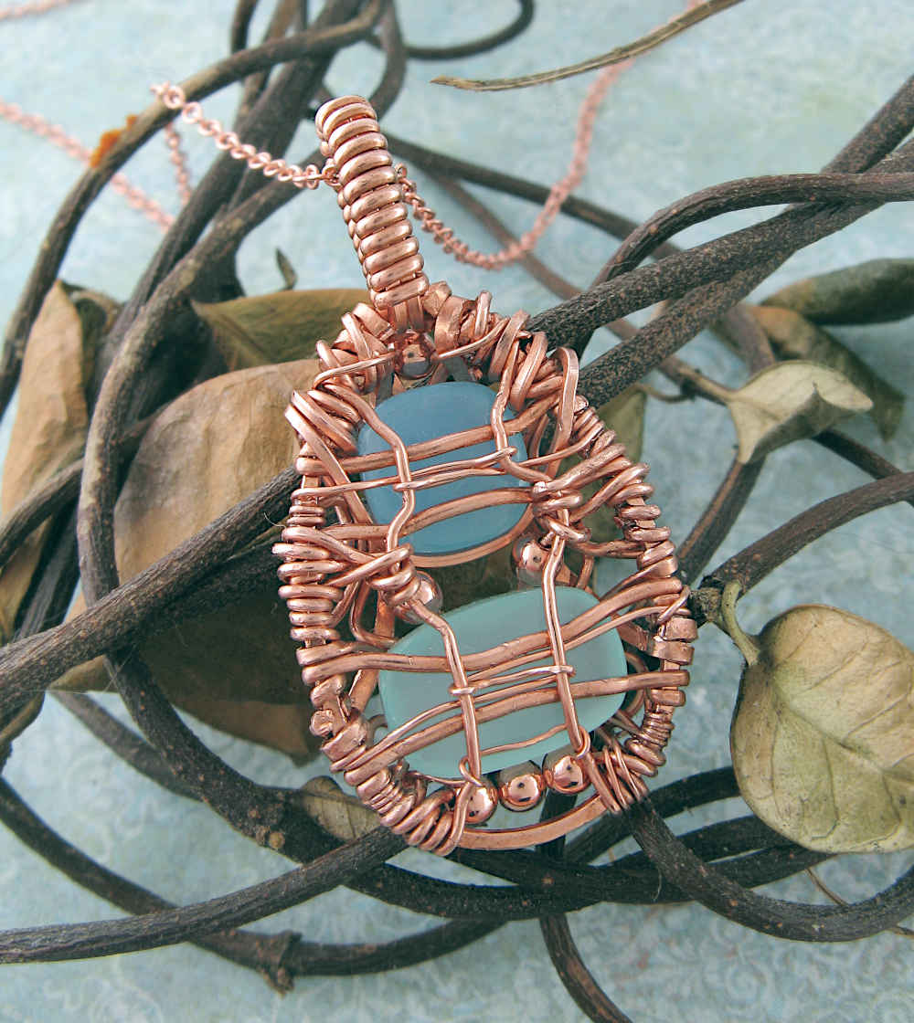 Copper Wire-Wrapped Polished Faceted Blue and Aqua Chalcedony Pendant with 20" Chain, Handmade Necklace | Woot & Hammy