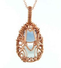 Copper Wire-Wrapped Polished Faceted Blue and Aqua Chalcedony Pendant with 20" Chain, Handmade Necklace | Woot & Hammy