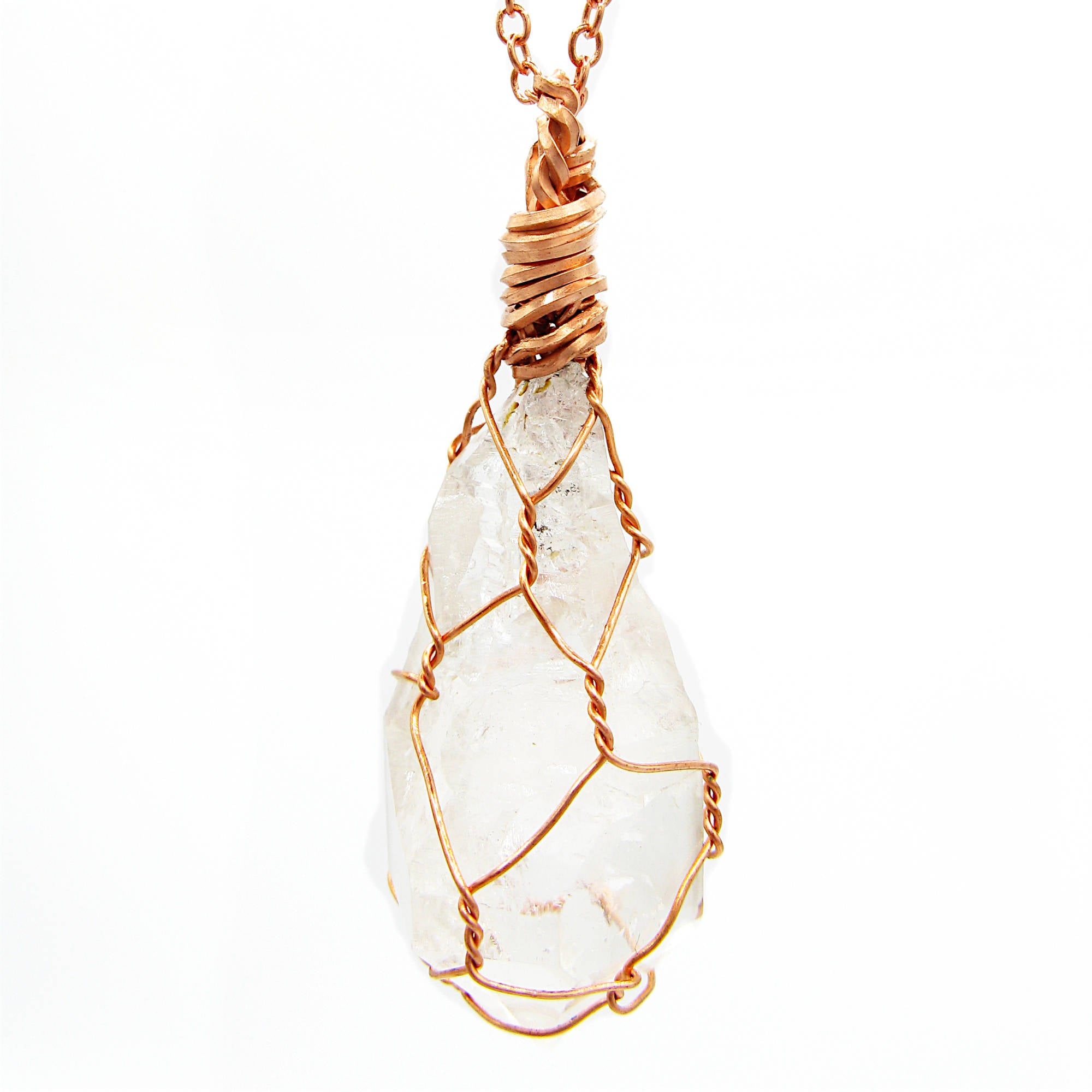 Raw Clear Quartz Crystal Pendants Copper Wire-Wrapped Pendant Handmade  Healing Grounding 20" Chain | Woot & Hammy