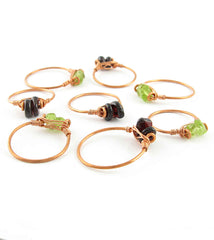 Stackable Copper Wire-Wrapped Polished Gemstone Ring Garnet Peridot Handmade | Woot & Hammy