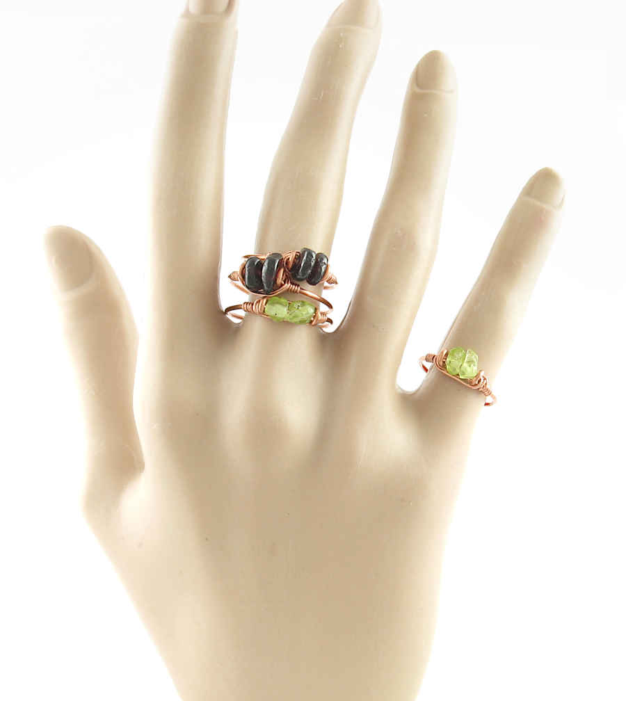 Stackable Copper Wire-Wrapped Polished Gemstone Ring Garnet Peridot Handmade | Woot & Hammy