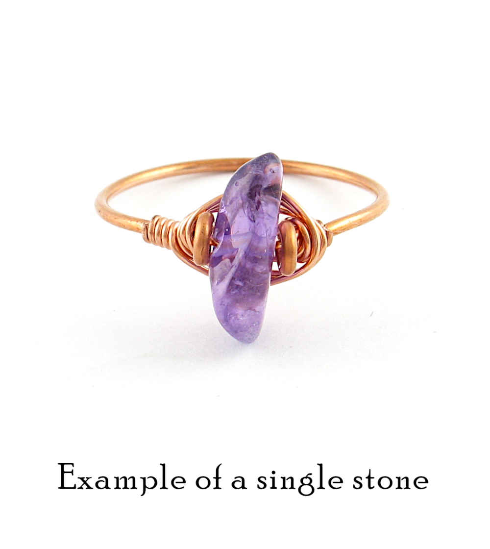 Single Gemstone Stackable Rings, Copper Wire-Wrapped, Handmade