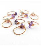Polished Single Gemstone Stackable Rings, Copper Wire-Wrapped, Handmade