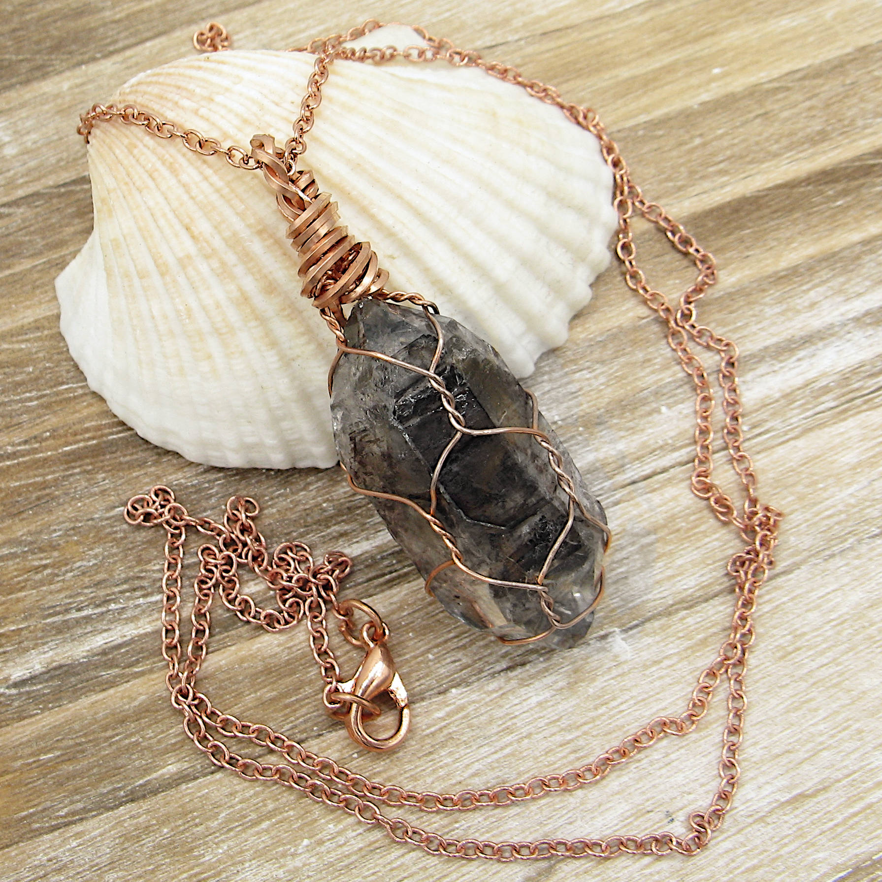 Raw Smoky Quartz Crystal Pendants Copper Wire-Wrapped Pendant Handmade  Healing Grounding 20" Chain | Woot & Hammy