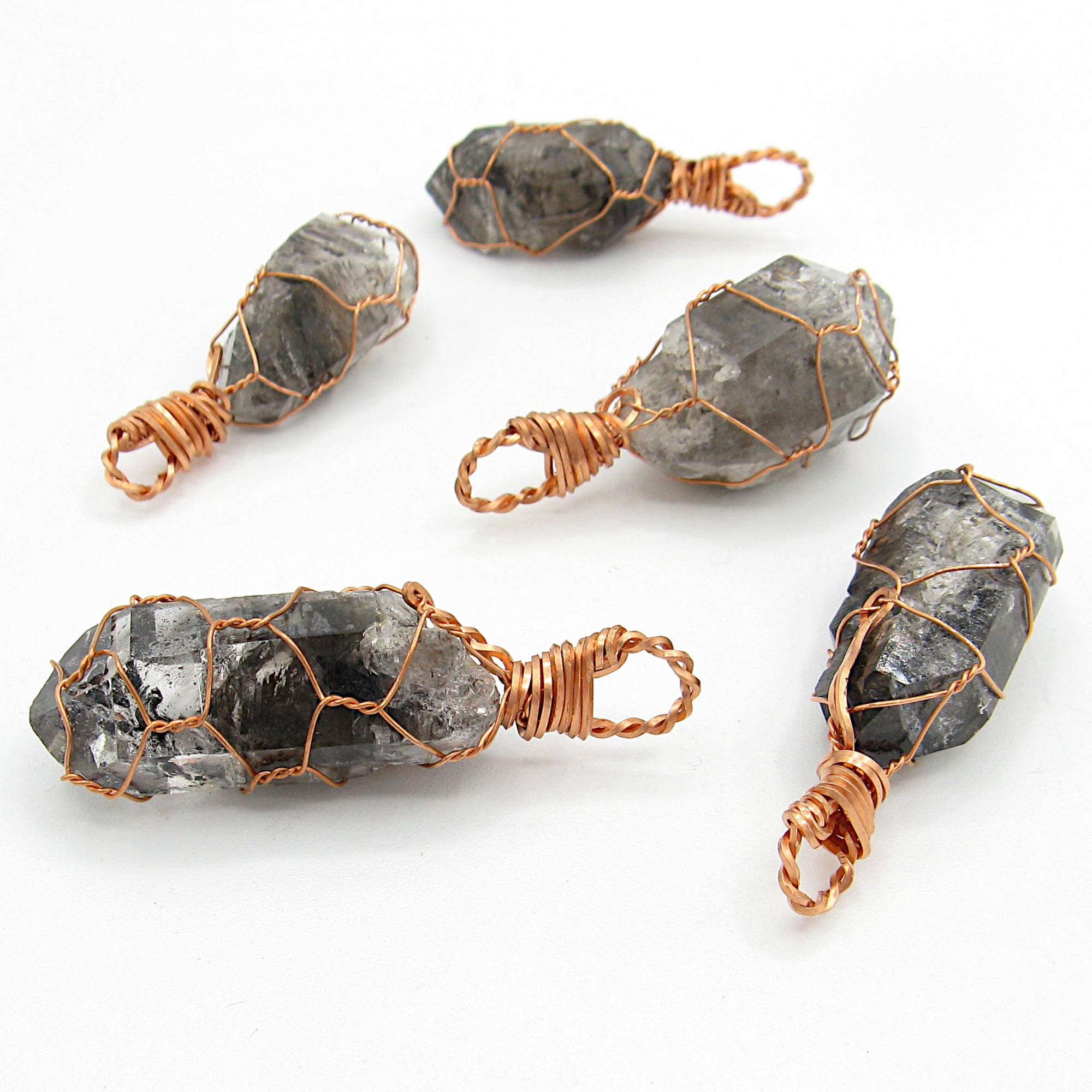 Raw Smoky Quartz Crystal Pendants Copper Wire-Wrapped Pendant Handmade  Healing Grounding 20" Chain | Woot & Hammy