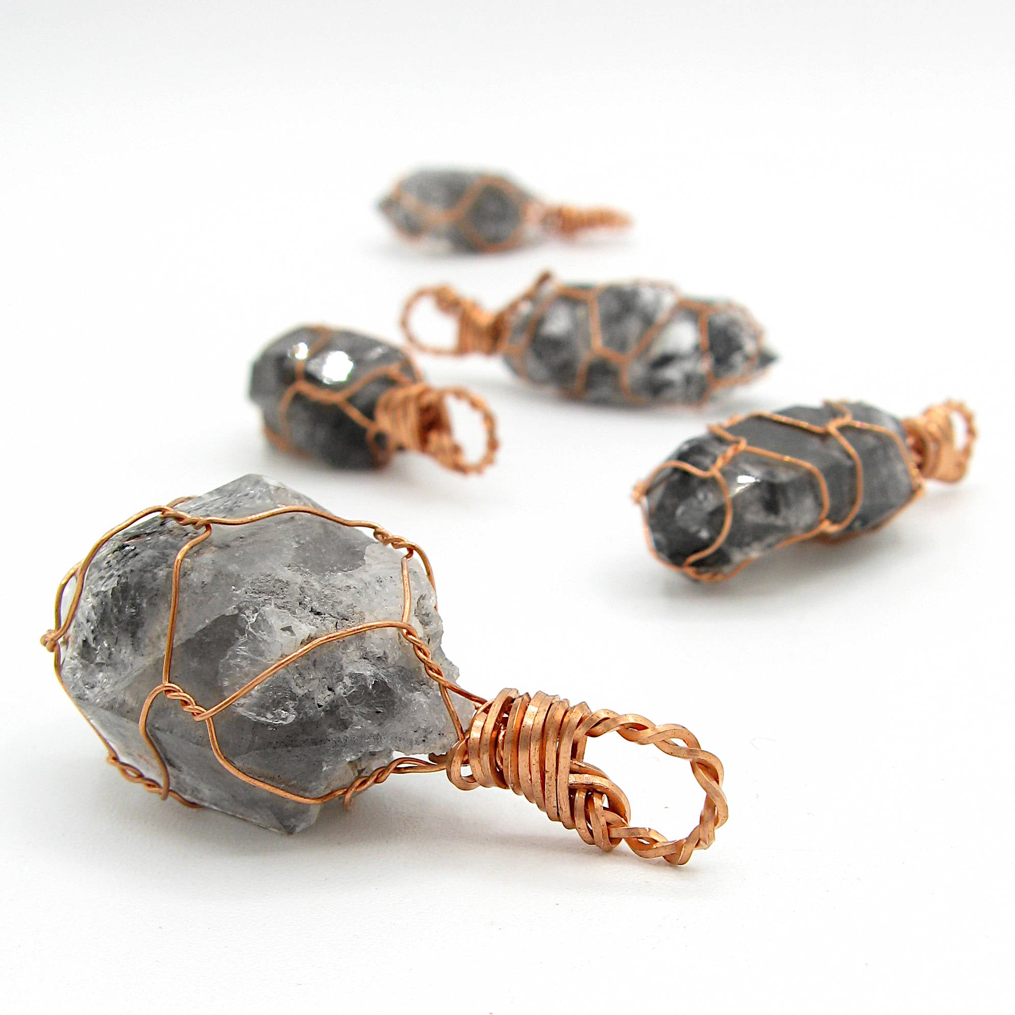 Raw Smoky Quartz Crystal Pendants Copper Wire-Wrapped Pendant Handmade  Healing Grounding 20" Chain | Woot & Hammy