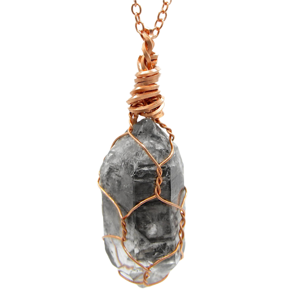 Raw Smoky Quartz Crystal Pendants Copper Wire-Wrapped Pendant Handmade  Healing Grounding 20" Chain | Woot & Hammy