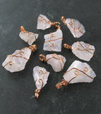 Raw Rose Quartz Swirl Pendant Necklace Copper Wire Wrapped Pink Rough Gemstone Love Friendship Healing various angles