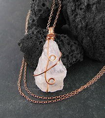 Raw Rose Quartz Swirl Pendant Necklace Copper Wire Wrapped Pink Rough Gemstone Love Friendship Healing