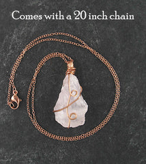 Raw Rose Quartz Swirl Pendant Necklace Copper Wire Wrapped Pink Rough Gemstone Love Friendship Healing with 20 inch chain