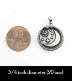 Crescent Moon, Sun, Planets and Stars with Ouroboros Border Oxidized Pendant | Woot & Hammy
