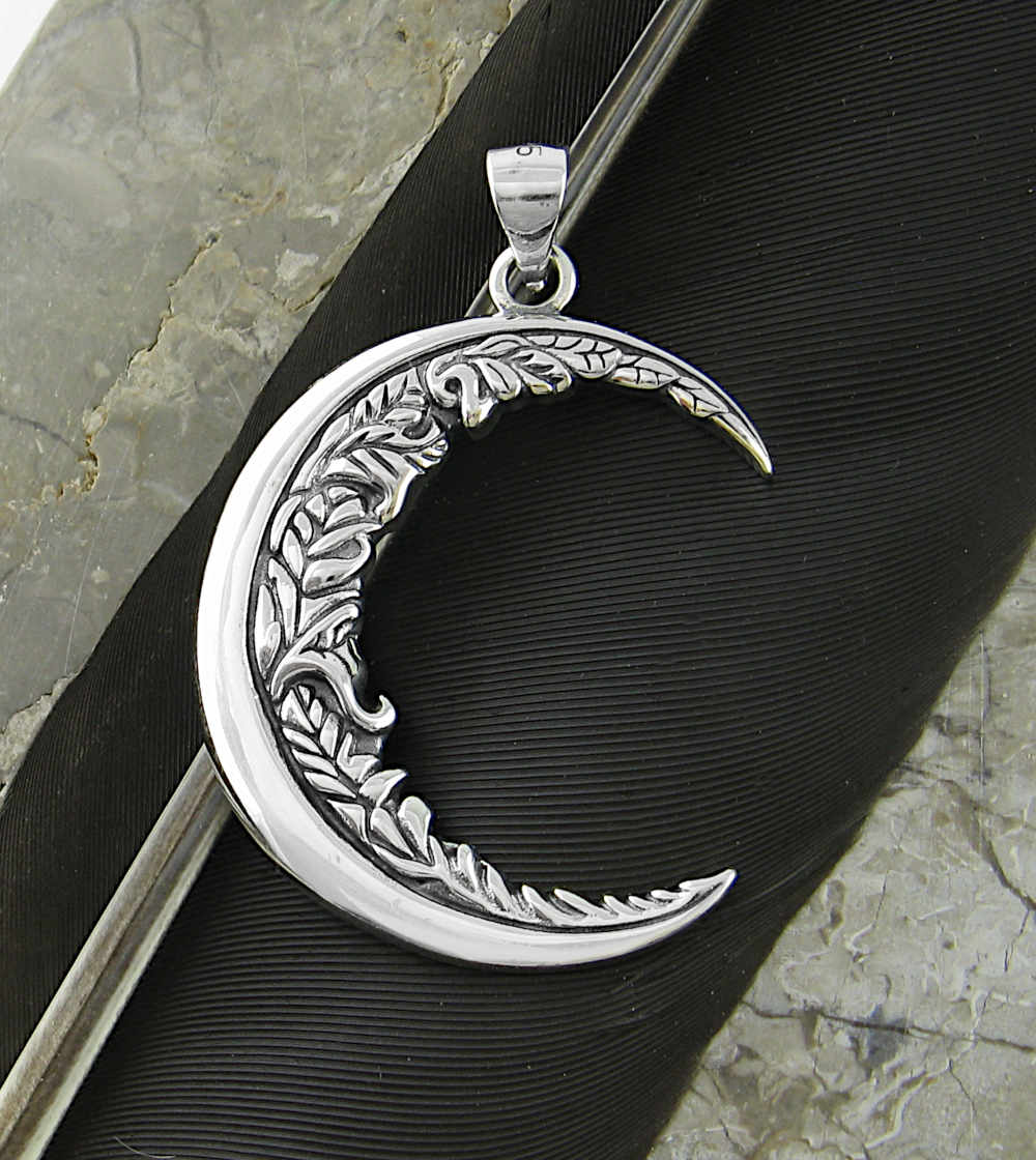 Fancy Crescent Moon With Flowery Inner Edge Oxidized Pendant | Woot & Hammy