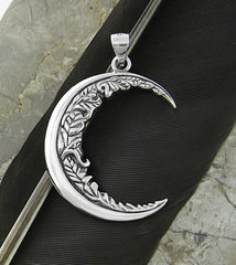 Fancy Crescent Moon With Flowery Inner Edge Oxidized Pendant | Woot & Hammy