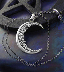 Fancy Crescent Moon With Flowery Inner Edge Oxidized Pendant | Woot & Hammy