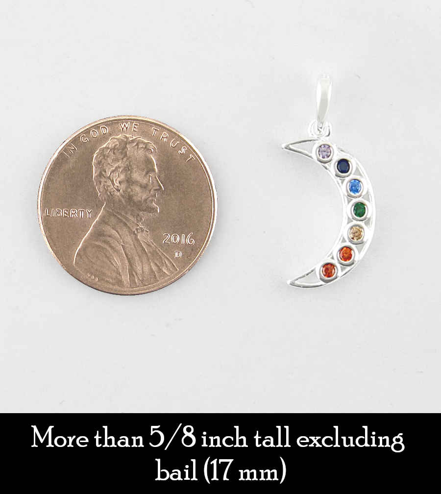 Crescent Moon with Seven Rainbow-Colored CZ Diamonds Pendant | Woot & Hammy