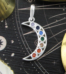 Crescent Moon with Seven Rainbow-Colored CZ Diamonds Pendant | Woot & Hammy