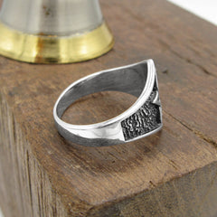 Pentagram Symbol Dark Textured Background On Crown-Like Oxidized Protection Wiccan Pagan Ring | Woot & Hammy