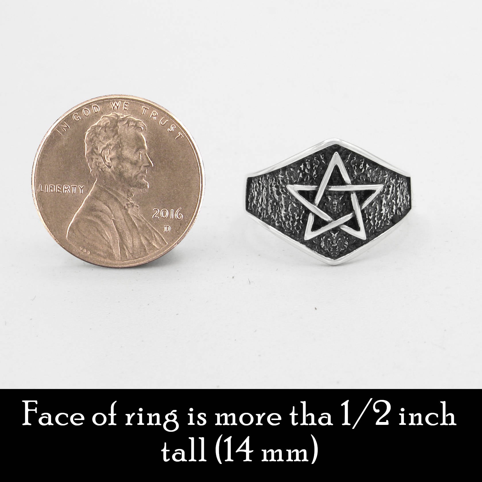 Pentagram Symbol Dark Textured Background On Crown-Like Oxidized Protection Wiccan Pagan Ring | Woot & Hammy