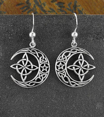 Cut Out Celtic Crescent Moon With Witch's Knot and Pentagram Hook Earrings | Woot & Hammy