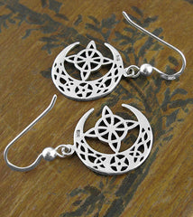 Cut Out Celtic Crescent Moon With Witch's Knot and Pentagram Hook Earrings | Woot & Hammy