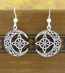 Cut Out Celtic Crescent Moon With Witch's Knot and Pentagram Hook Earrings | Woot & Hammy