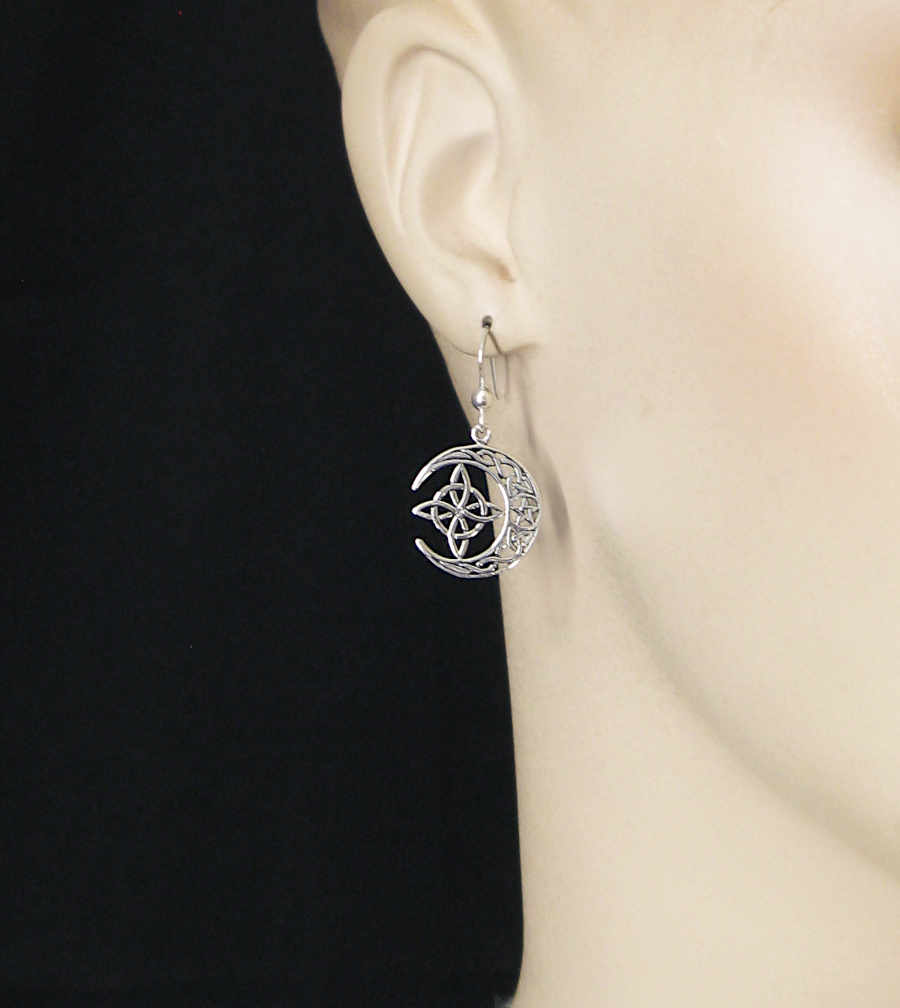 Cut Out Celtic Crescent Moon With Witch's Knot and Pentagram Hook Earrings | Woot & Hammy