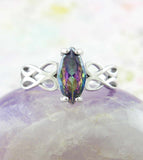 Cut-Out Celtic Infinity Knot Ring With Lab Multicolor Rainbow Opal Centerpiece | Woot & Hammy