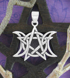 Intertwined Triple Moon & Pentagram Cut-Out Pendant