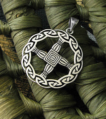 St. Brigid's Cross With Round Celtic Knot Border Cut-Out Pendant | Woot & Hammy