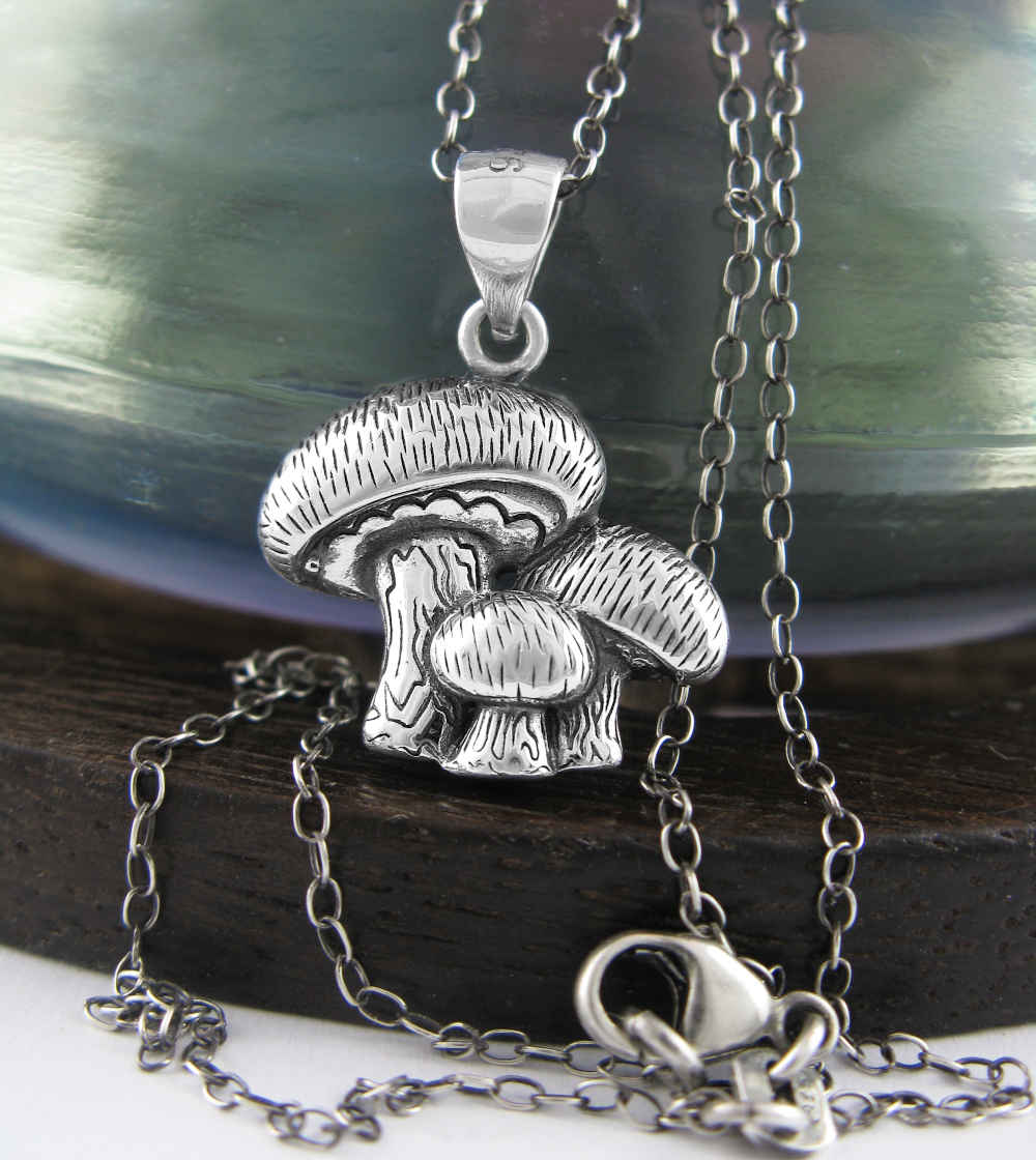 Cute Three Toadstool Fairy Magic Mushrooms Oxidized Pendant Fairy Ring | Woot & Hammy