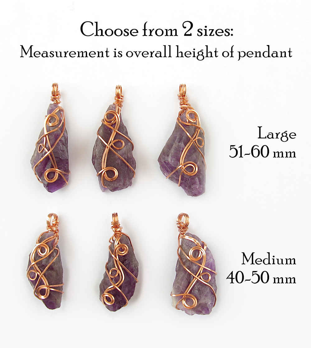 Dark Purple Raw Amethyst Crystal Point Pendant Copper Wire-Wrapped 3-Swirl 20 inch chain Handmade | Woot & Hammy