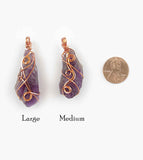Dark Purple Raw Amethyst Crystal Point Pendant Copper Wire-Wrapped 3-Swirl 20 inch chain Handmade | Woot & Hammy