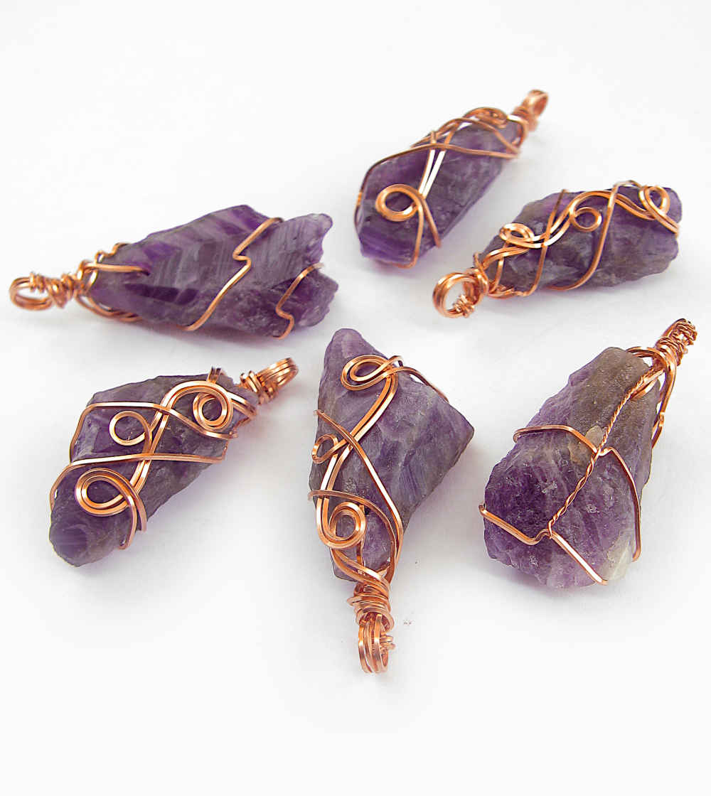 Dark Purple Raw Amethyst Crystal Point Pendant Copper Wire-Wrapped 3-Swirl 20 inch chain Handmade | Woot & Hammy