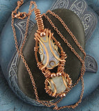 Polished Double Moonstones Wrapped in Copper Wire Pendant with 20" Chain, Handmade  | Woot & Hammy