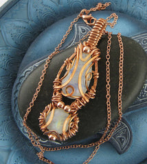 Polished Double Moonstones Wrapped in Copper Wire Pendant with 20" Chain, Handmade  | Woot & Hammy