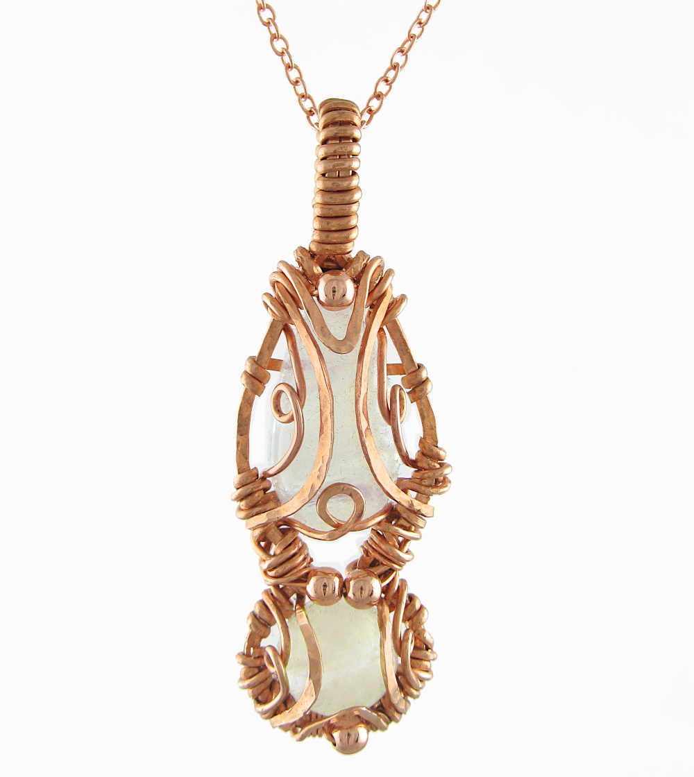 Polished Double Moonstones Wrapped in Copper Wire Pendant with 20" Chain, Handmade  | Woot & Hammy