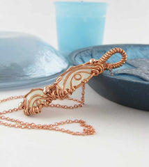 Polished Double Moonstones Wrapped in Copper Wire Pendant with 20" Chain, Handmade  | Woot & Hammy