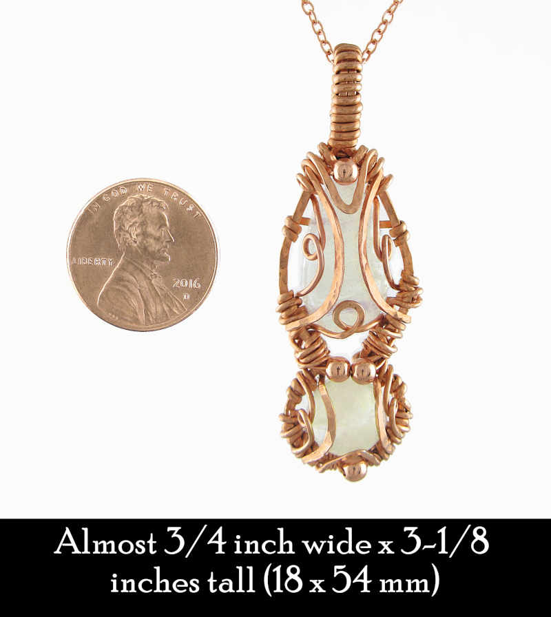 Polished Double Moonstones Wrapped in Copper Wire Pendant with 20" Chain, Handmade  | Woot & Hammy