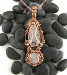 Polished Double Moonstones Wrapped in Copper Wire Pendant with 20" Chain, Handmade  | Woot & Hammy