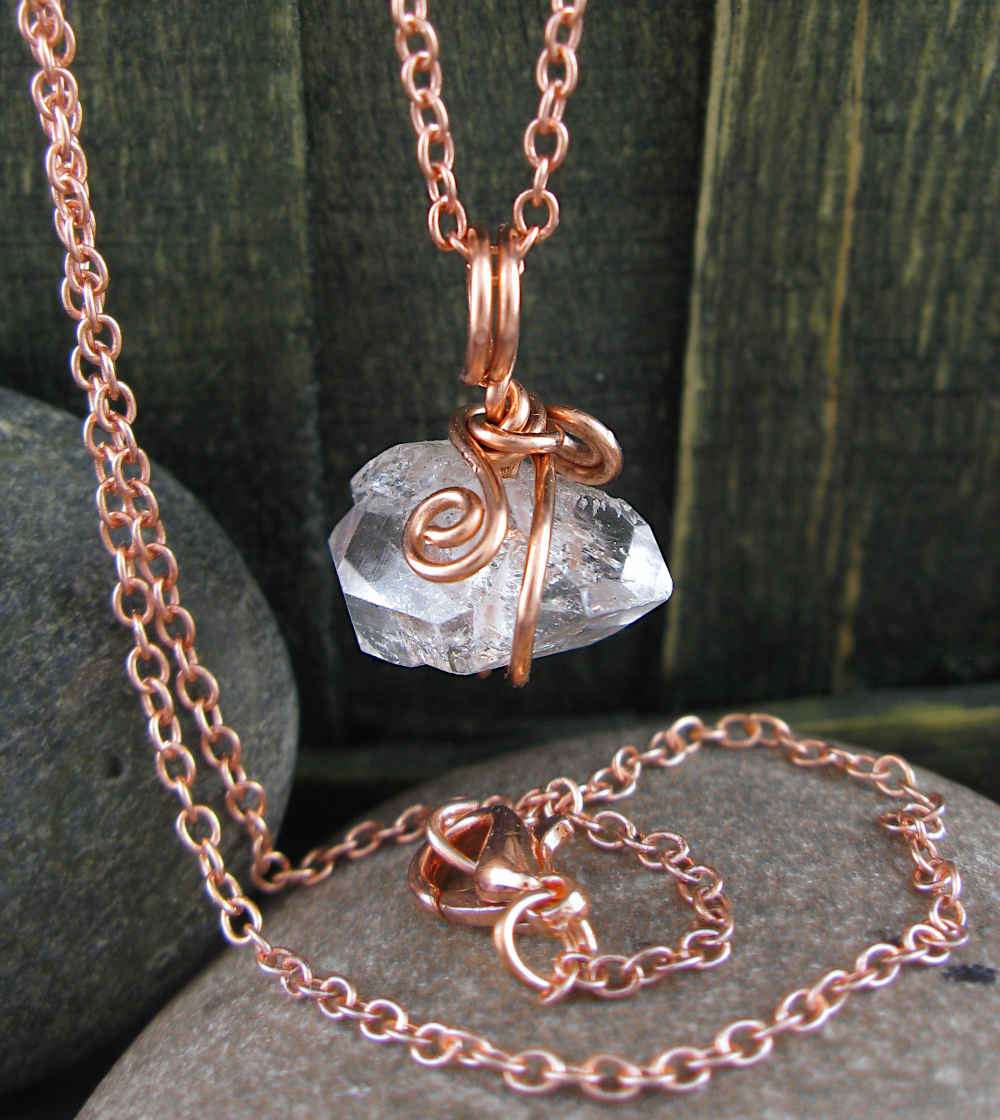 Copper Wire-Wrapped Doubly-Terminated Pointed Herkimer Diamond Charms, Handmade  | Woot & Hammy