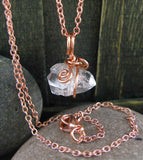 Herkimer Diamond (Double-Terminated Quartz Crystal) Charm Pendant, Copper Wire-Wrapped, Handmade