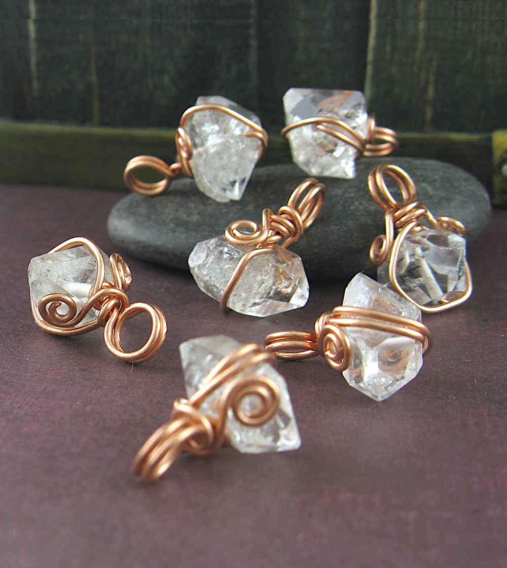 Copper Wire-Wrapped Doubly-Terminated Pointed Herkimer Diamond Charms, Handmade  | Woot & Hammy